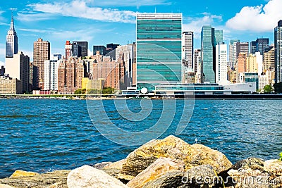 The United Nations headquarters and the New York skyline Editorial Stock Photo