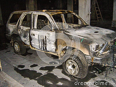 UN vehicle torched by rioters in Afghanistan Editorial Stock Photo