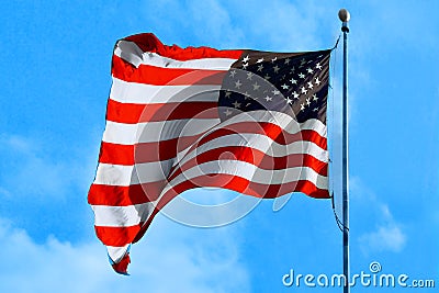 United Stated US American patriotic flag red blue color sky Stock Photo