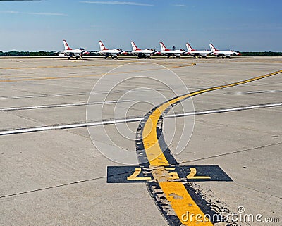 United States Air Force F-16 Thunderbirds on runway Editorial Stock Photo