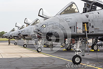 A-10 Thunderbolt II `Warthogs` at the 2019 Fort Wayne Airshow. Editorial Stock Photo