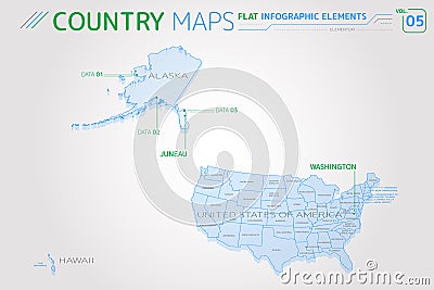 United States of America, Alaska, Hawaii Vector Maps Vector Illustration