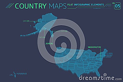 United States of America, Alaska, Hawaii Vector Maps Vector Illustration