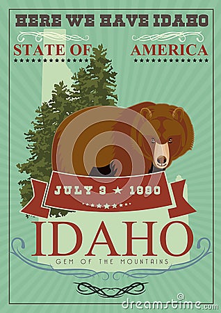 United States of America card with bear Vector Illustration