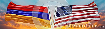 United States of America flag and Armenia flag Stock Photo