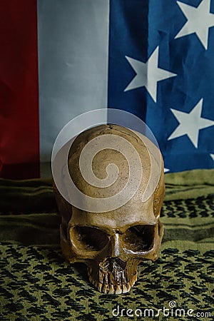 The united states of America flag and Shemagh and skull abstra Stock Photo