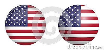 United States of America flag under 3d dome button and on glossy sphere / ball Vector Illustration