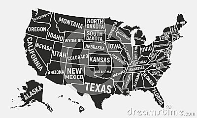 United States of America map. Poster map of USA with state names. American background. Vector illustration Vector Illustration