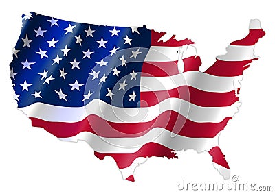 United States of America Map With Waving Flag Vector Illustration