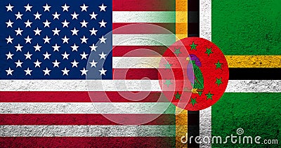 United States of America national flag with Commonwealth of Dominica National. Grunge background Stock Photo
