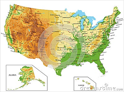 United States of America-physical map Vector Illustration