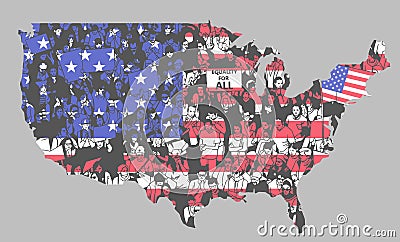 United States of America silhouette with protesters Stock Photo