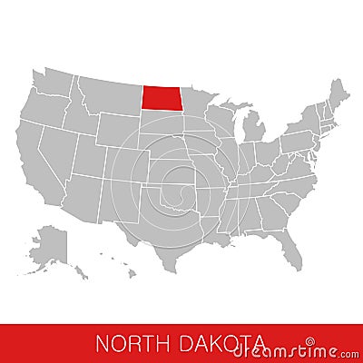 United States of America with the State of North Dakota selected. Map of the USA Vector Illustration