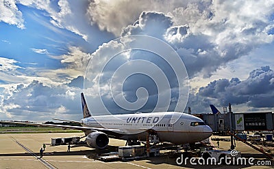 United States of America-Texas, Austin, September 2015. The aircraft united airlines at the airport in Austin, September 2015 Editorial Stock Photo