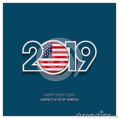 2019 United States of America Typography, Happy New Year Background Vector Illustration