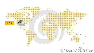 United States of America, USA flag circle icon. Vector dotted world map infographic symbol. International global illustration, Vector Illustration