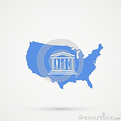 United States of America USA map in United Nations Educational, Scientific and Cultural Organization UNESCO flag colors, Vector Illustration