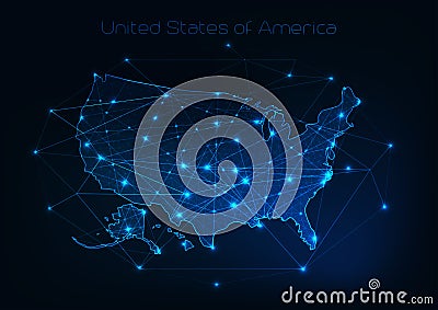 United States of America USA map outline with stars and lines abstract framework. Cartoon Illustration