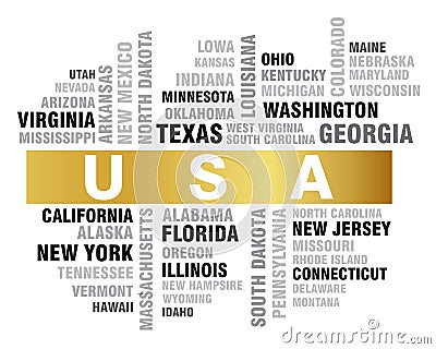 united states of America world cloud of 50 states Vector Illustration