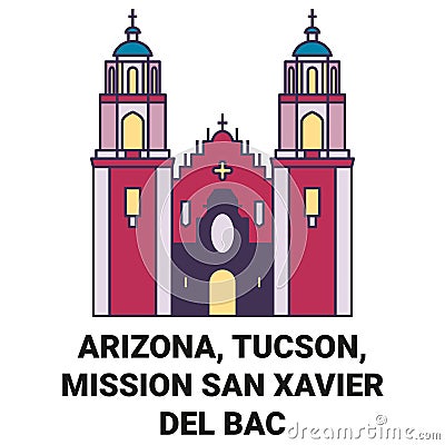 United States, Arizona, Tucson, Mission San Xavier Del Bac travel landmark vector illustration Vector Illustration