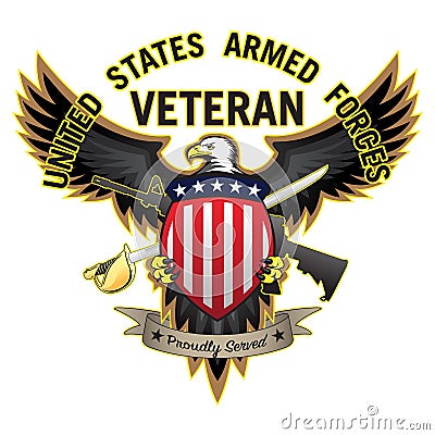 United States Armed Forces Veteran Proudly Served Bald Eagle Vector Illustration Vector Illustration