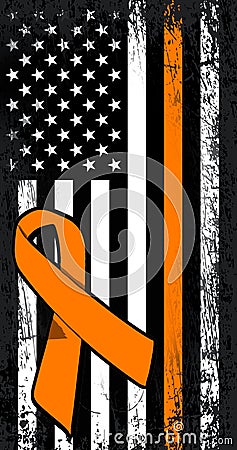 United States awareness concept. No one fights alone Childhood Cancer awareness month concept with American flag and orange ribbon Stock Photo