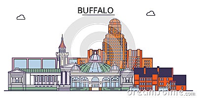 United States, Buffalo tourism landmarks, vector city travel illustration Vector Illustration