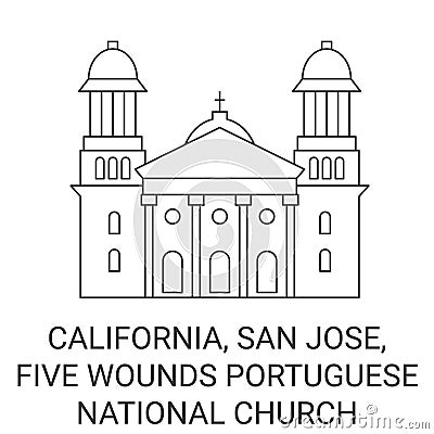 United States, California, San Jose, Five Wounds Portuguese National Church travel landmark vector illustration Vector Illustration