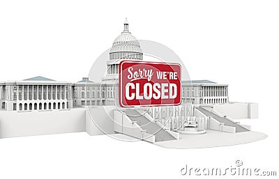 United States Capitol Building with Closed Sign. Government Shutdown Illustration Stock Photo