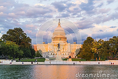The United States Capitol building at sunset wirh reflection in Editorial Stock Photo