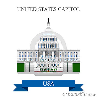 United States Capitol Congress in Washington DC USA vector flat Vector Illustration