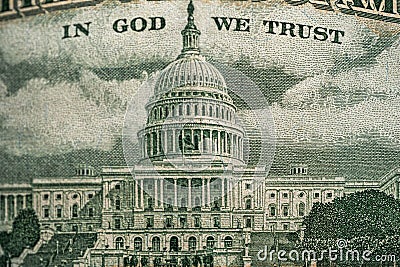 United States Capitol on 50 Dollars bill USA money banknote Macro shot Stock Photo