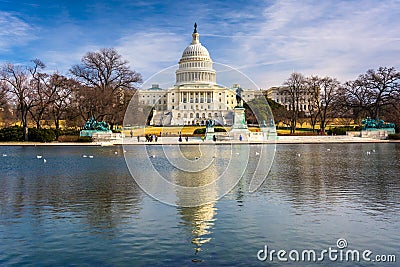 The United States Capitol and reflecting pool in Washington, DC. Stock Photo