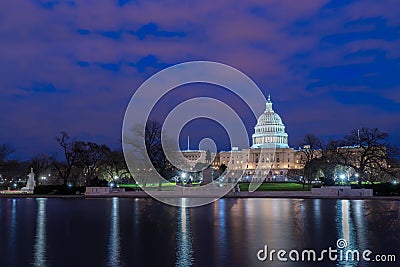 The United States Capitol with reflection at night, Washington DC, USA Stock Photo