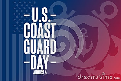 United States Coast Guard Day. August 4. Holiday concept. Template for background, banner, card, poster with text Vector Illustration