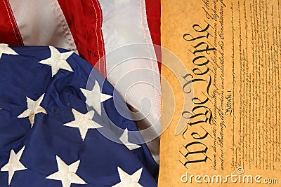 United States Constitution and Flag -- Portrait Orientation Stock Photo