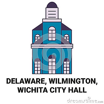United States, Delaware, Wilmington, Wichita City Hall travel landmark vector illustration Vector Illustration