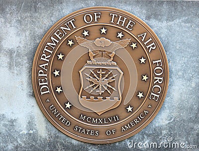 United States Department Of The Air Force Coin in a Concrete Slab Editorial Stock Photo