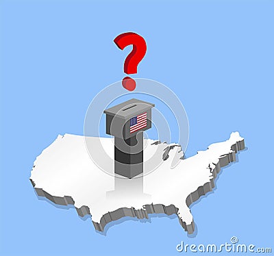United States election results with question mark and voting ballot over 3D map Vector Illustration