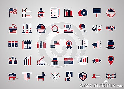 United States elections, campaign collection politics symbol with elements flat style Vector Illustration