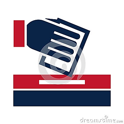 United States elections, hand putting voting paper in the ballot box, political election campaign flat icon design Vector Illustration