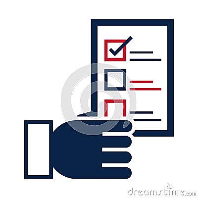 United States elections, hand with voting ballot, political election campaign flat icon design Vector Illustration