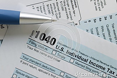 United States federal income tax return IRS 1040 document Editorial Stock Photo