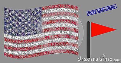 United States Flag Collage of Triangle Flag and Grunge Pure Marijuana Seal Vector Illustration