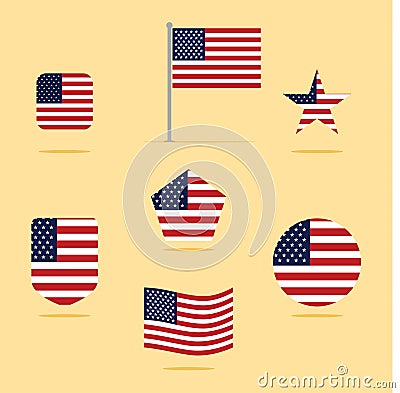 American Flag Icon Set Vector Illustration Vector Illustration
