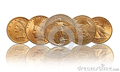United states gold coins liberty, indian head, eagle Stock Photo