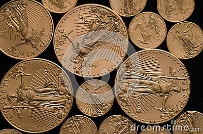 United States Gold Eagle Coins (1 & .1 ounces) Stock Photo