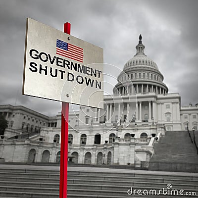 United States Government Shutdown Cartoon Illustration