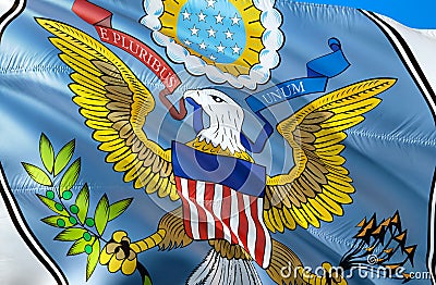 United States Great Seal flag. 3D Waving flag design. The national symbol of USA, 3D rendering. United States Great Seal National Stock Photo