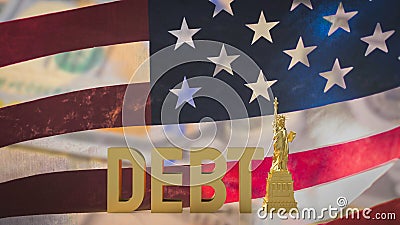 The debt text on Usa flag for Business concept 3d rendering Stock Photo